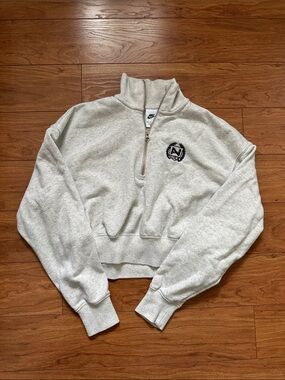 Nike Women's Heather Gray Quarter-Zip Cropped Turtleneck Sweatshirt